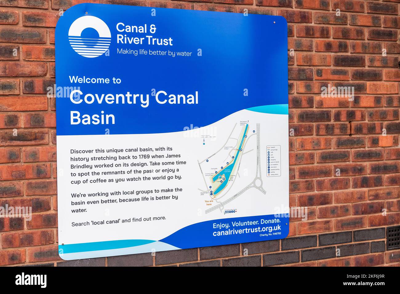 Information sign on a wall at the Canal Basin, Coventry, West Midlands, UK. Stock Photo