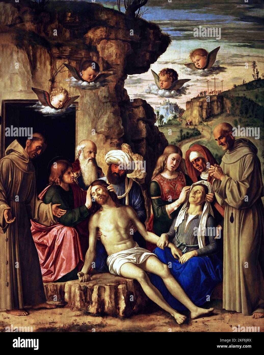 Lamentation over the dead Christ 1504 by Giovanni Battista Cima, also called Cima da Conegliano  1459 – 1517 was an Italian Renaissance painter, Venice. Italy, Stock Photo