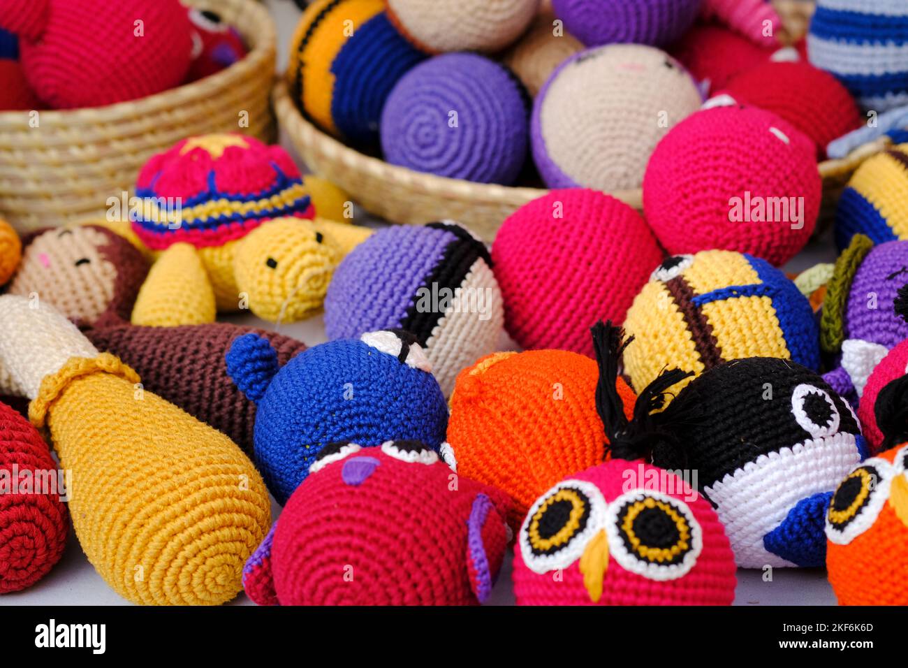 Colorful handmade knitted dolls showcase at the fair in Pune India