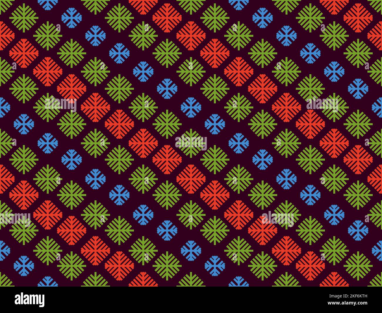Snowflakes seamless pattern. Ornament with Christmas multicolored snowflakes. Snowflakes of green, red and blue color. Xmas design for print, wrapping Stock Vector