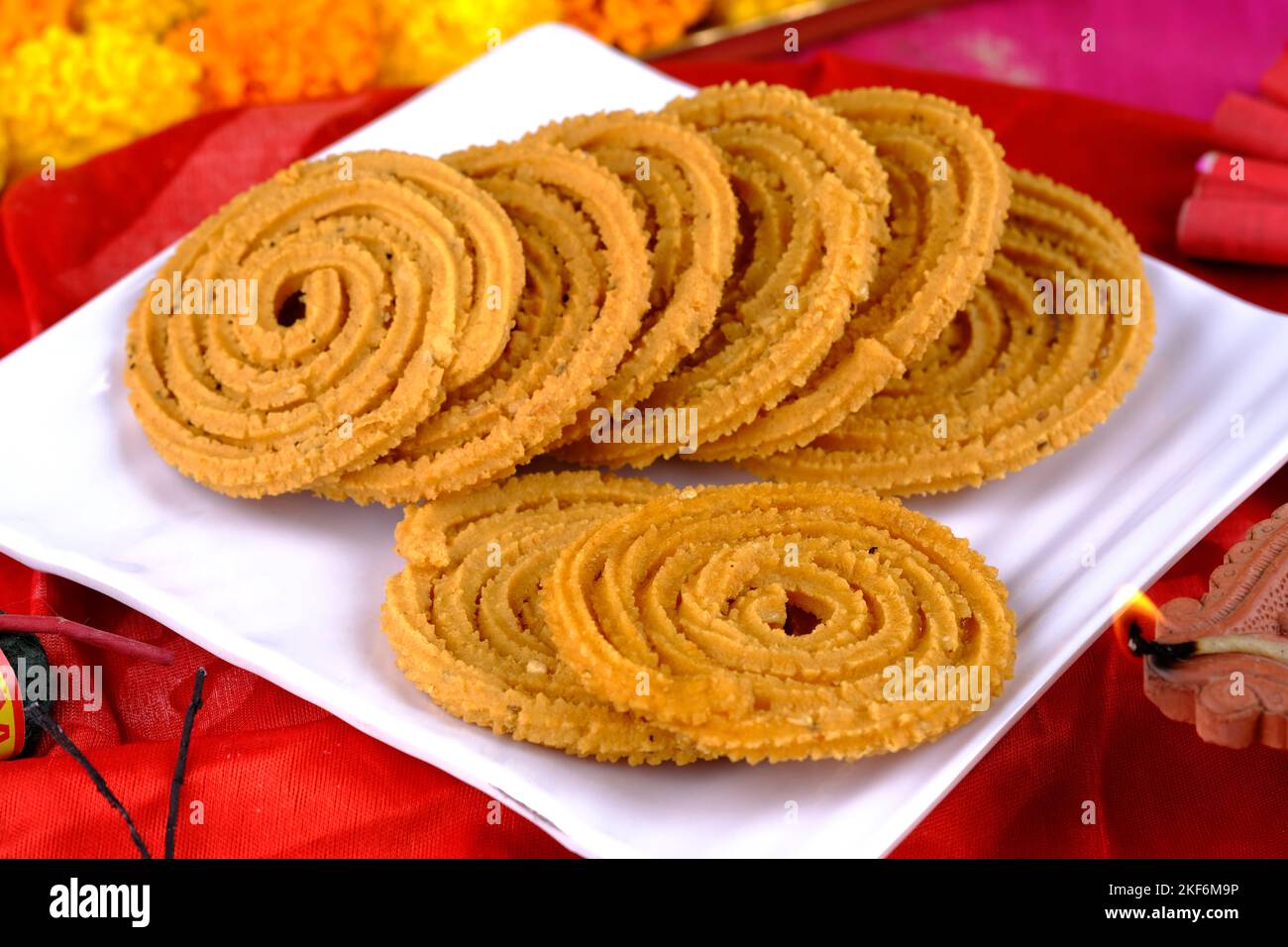 Indian Traditional Snack Chakli, a spiral shaped, Chakali or murukku