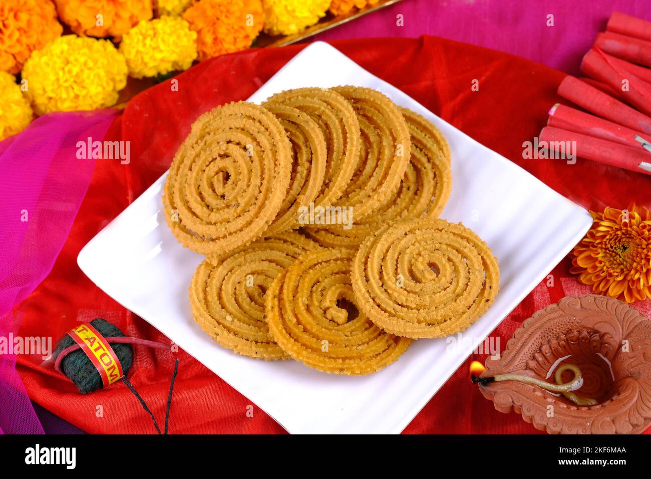 Indian Traditional Snack Chakli, a spiral shaped, Chakali or murukku