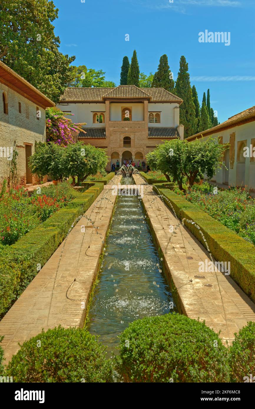 Palace buildings at the Generalife Gardens of the Alhambra palace complex at Granada, Spain. Stock Photo