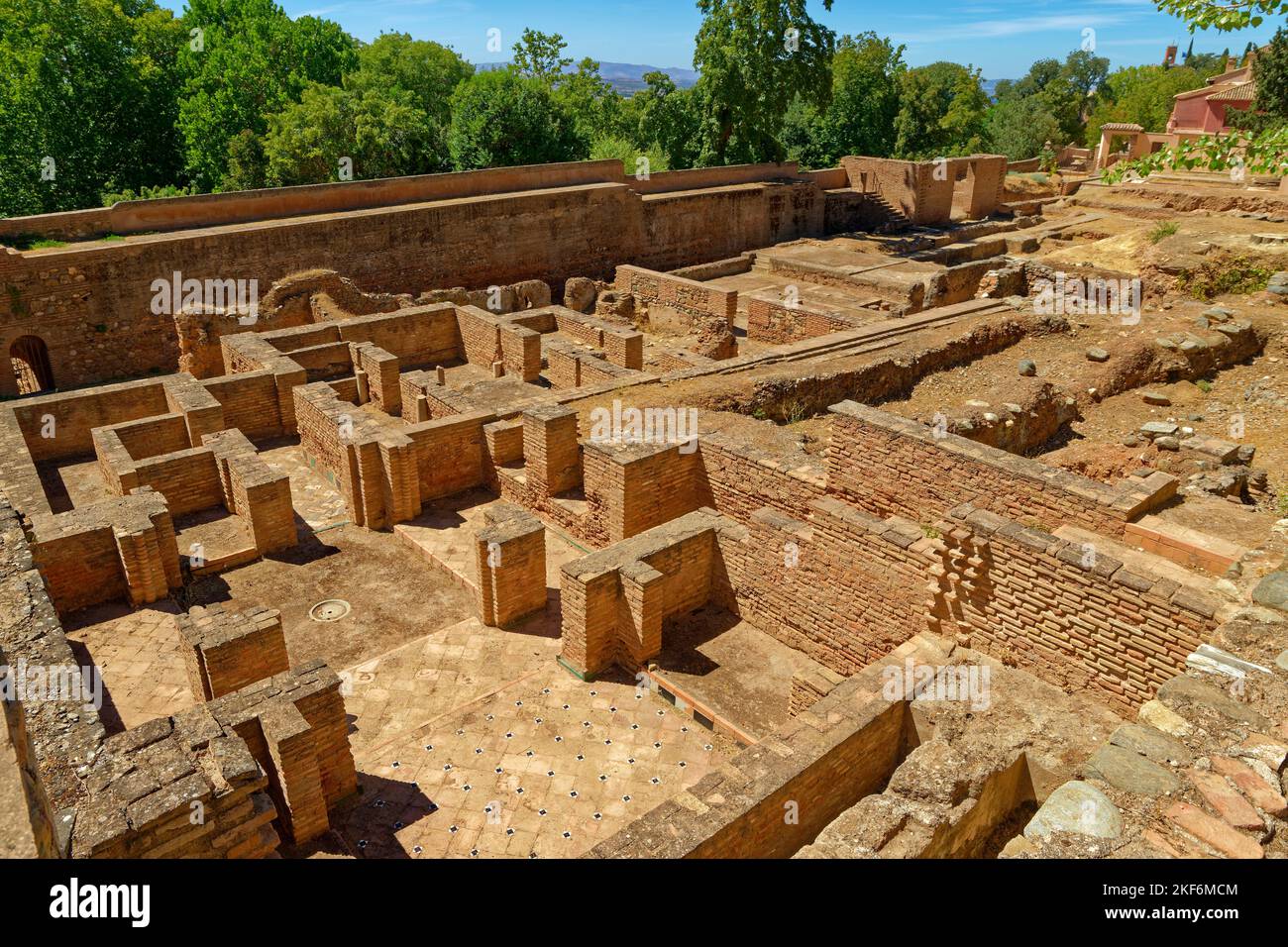 Remains of the Palacio de los Abencerrajes within the grounds of the Alhambra Palace complex at Granada in Spain. Stock Photo