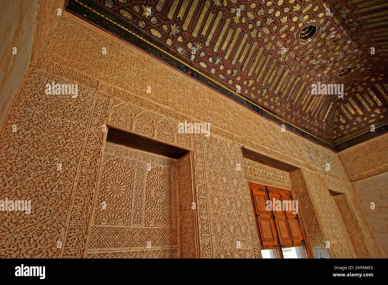 Architectural detail of the Palace buildings  at the Alhambra palace complex at Granada, Spain. Stock Photo