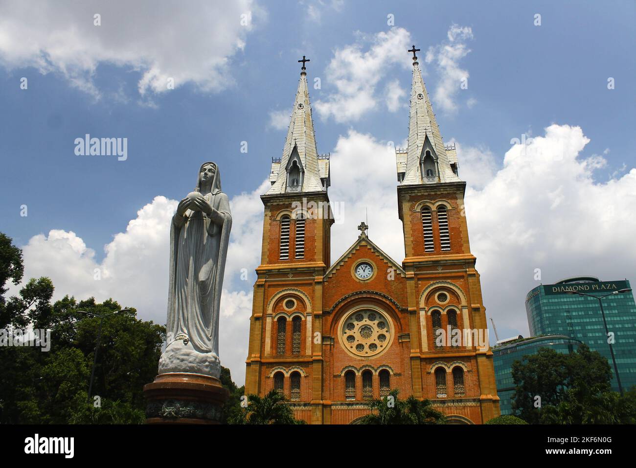 Saigon Notre-Dame Basilica. A cathedral located in downtown Ho Chi Minh City, Vietnam. Built by French colonialists. With Blue sky with few clouds Stock Photo