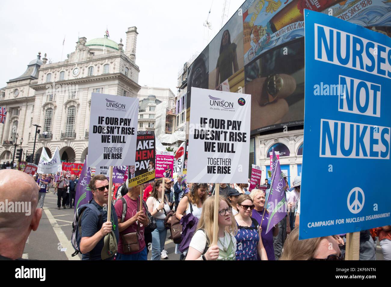 Participants gather and march during ‘We demand better’ demonstration called by the TUC amid the rising cost of living in London. Stock Photo