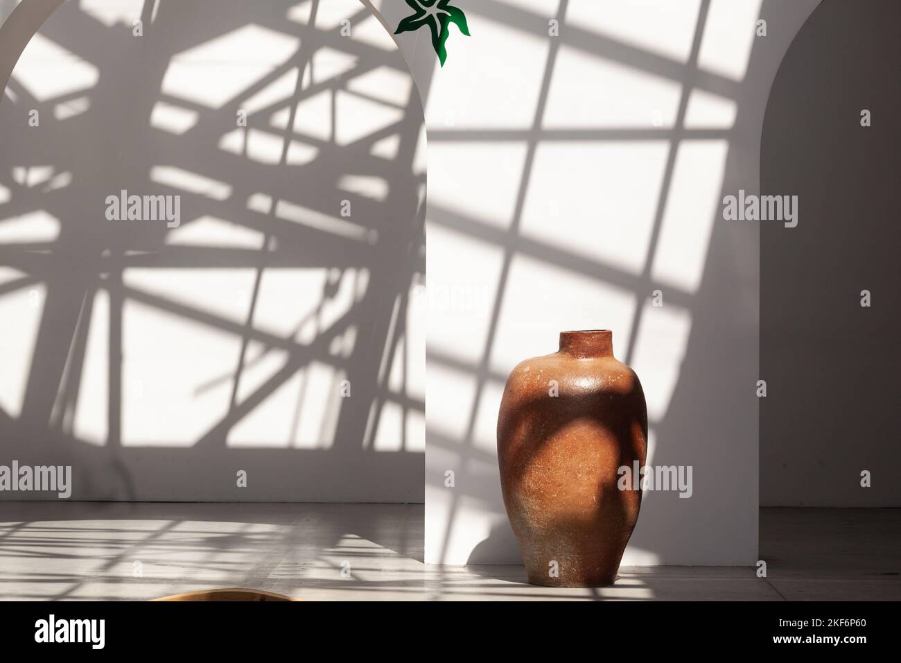 Paris, France - July 16, 2022: Big vase of clay. Exposition of Helene Bertin & Cesar Chevalier titled Couper le vent en trois at the Palais de Tokyo, Stock Photo