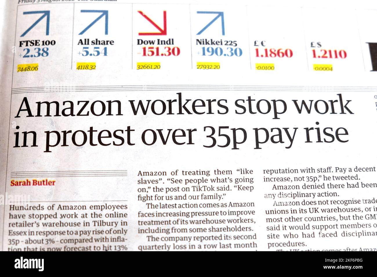 'Amazon workers stop work in protest over 35p pay rise' Guardian