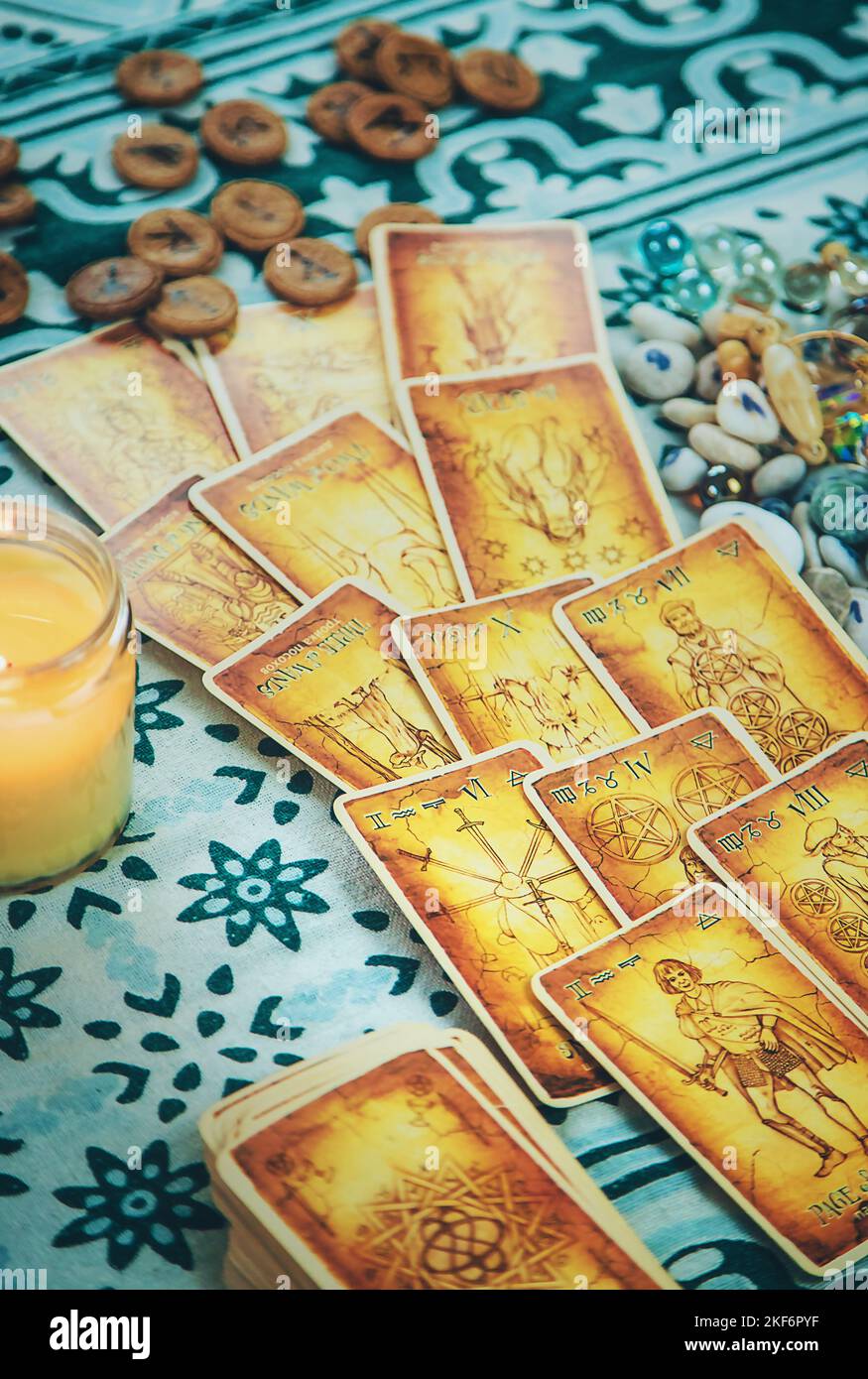 Tarot cards on the table. Selective focus. Magic Stock Photo Alamy