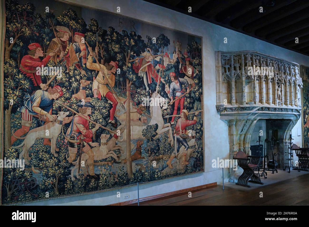 New York, NY October 2022 tapestries at the Met Cloisters in a room