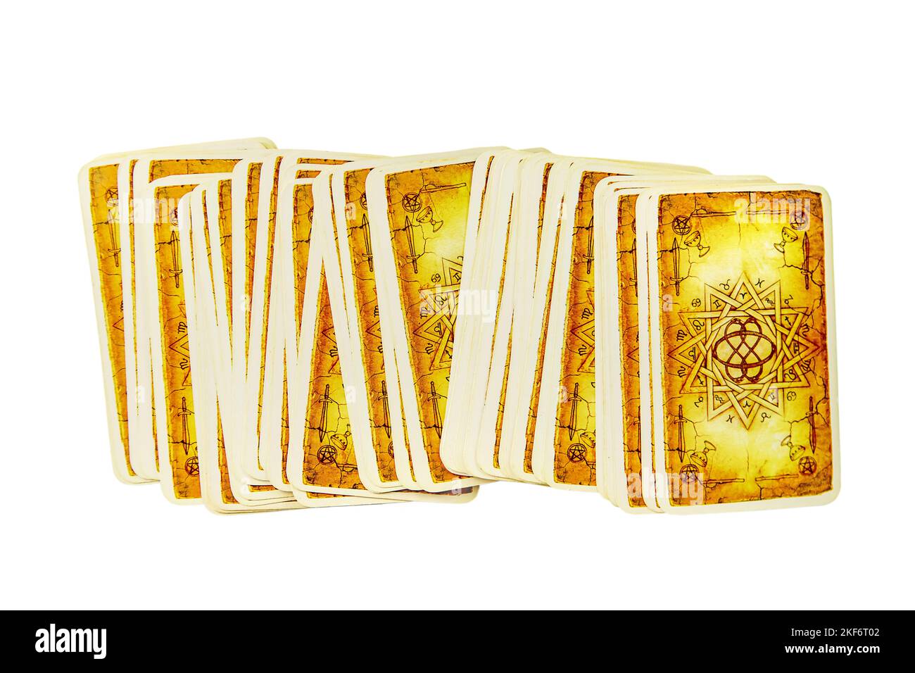 Tarot cards isolate on white background. Selective focus. Food. Stock Photo