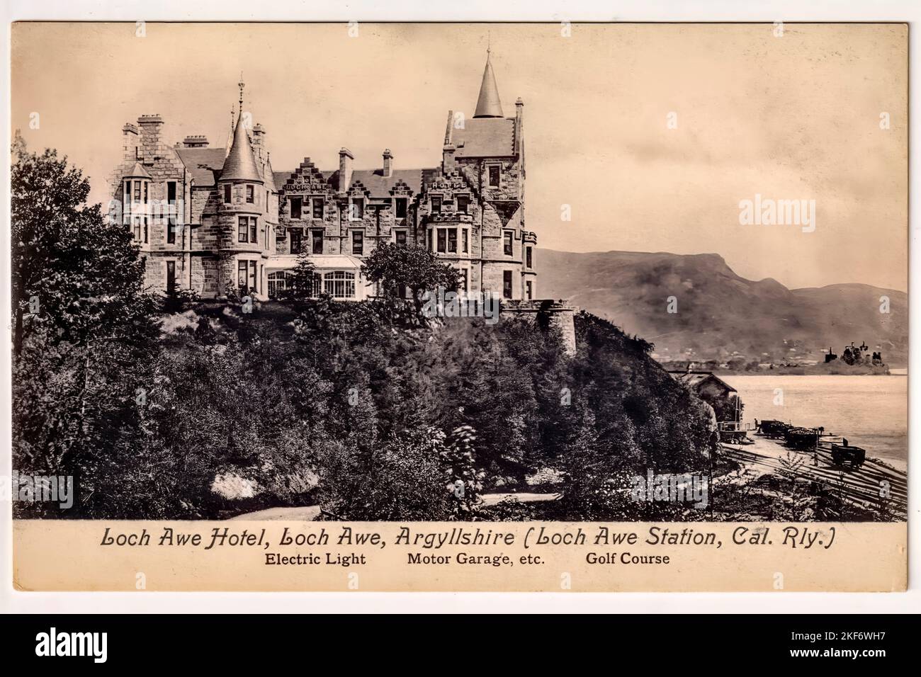 Advertising postcard for the Loch Awe Hotel, Argyllshire, Scotland, UK. Stock Photo