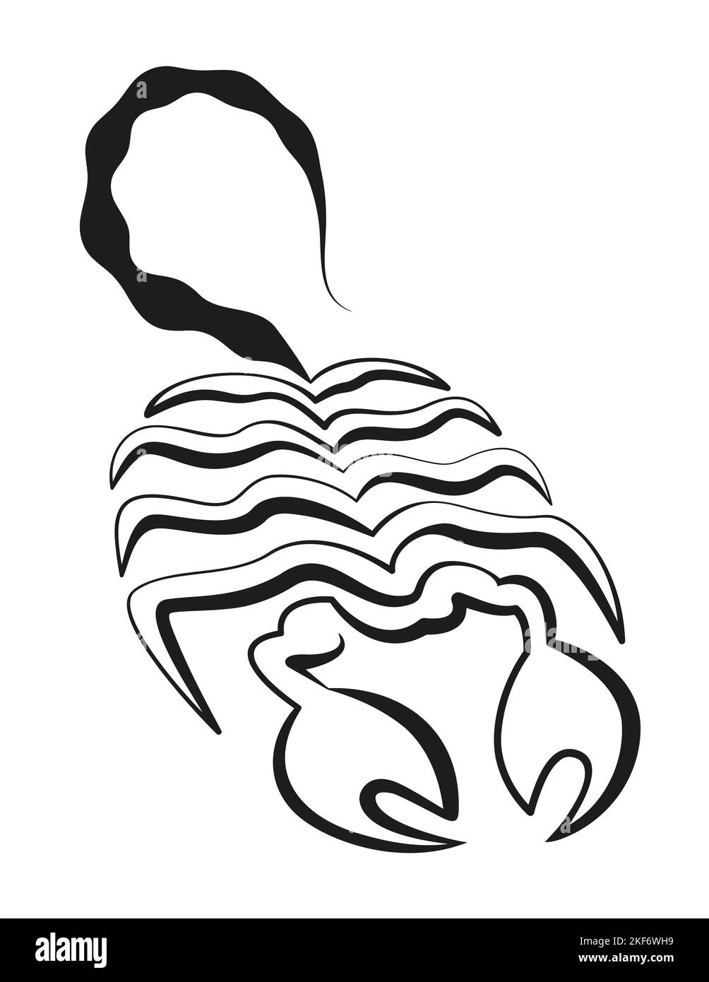 Scorpion symbol drawing - only one continuous solid black line - illustration on white background. Stock Photo