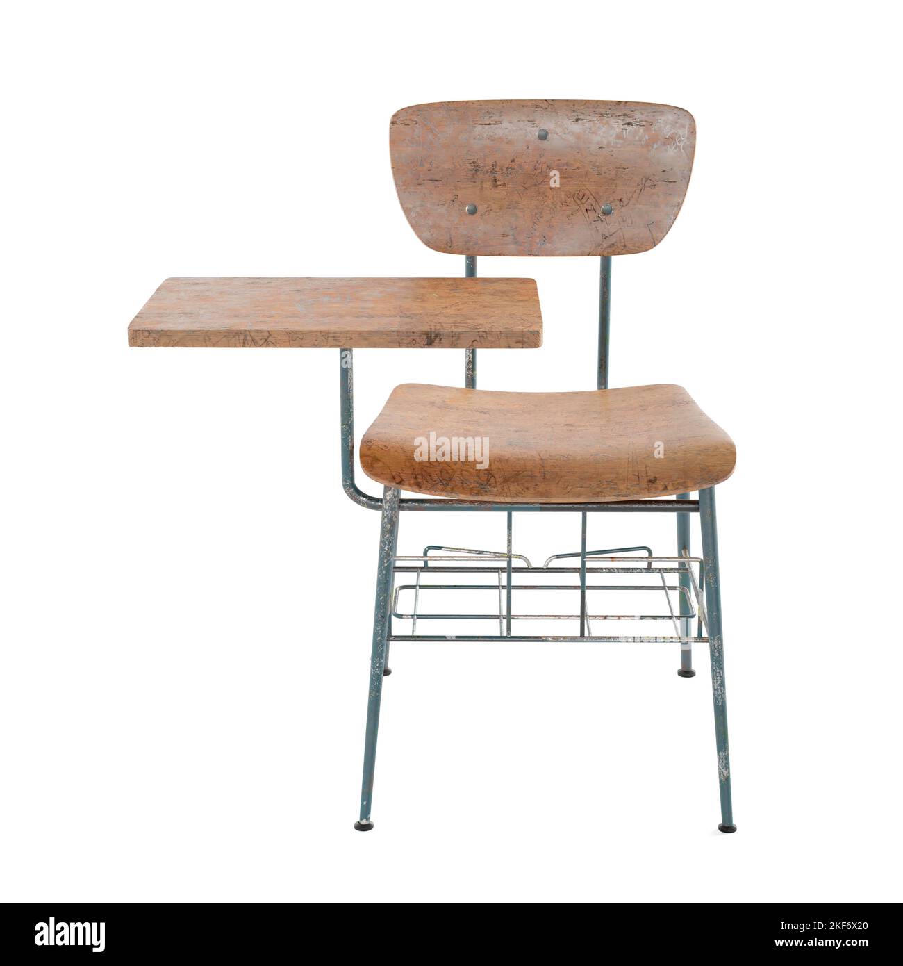 The realistic 3d college desk and chair isolated on a vertical white