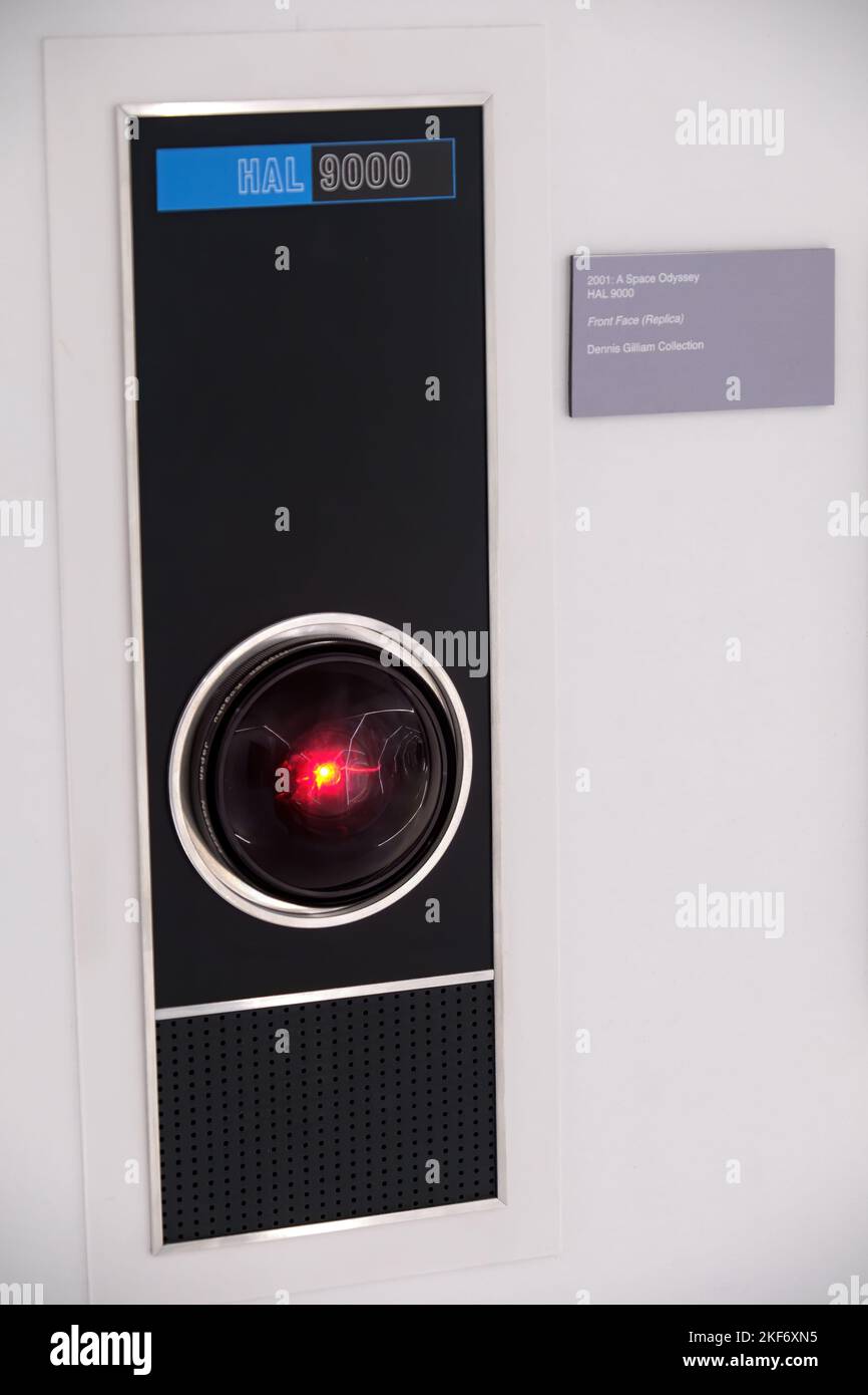 Hal9000;a fictional artificial intelligence character in 2001 A Space Odyssey movie, directed by Stanley Kubrick on display at Istanbul Cinema Museum. Stock Photo
