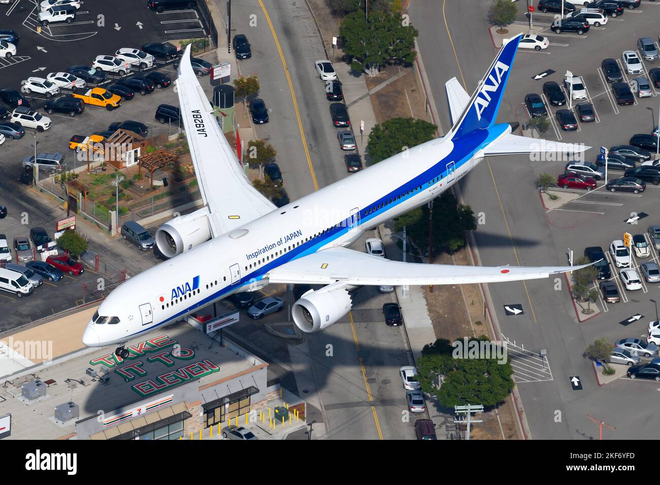 All Nippon Airways Boeing 787 Dreamliner aircraft about to land. Airplane 787-9 of All Nippon, ANA registered as JA928A. Stock Photo