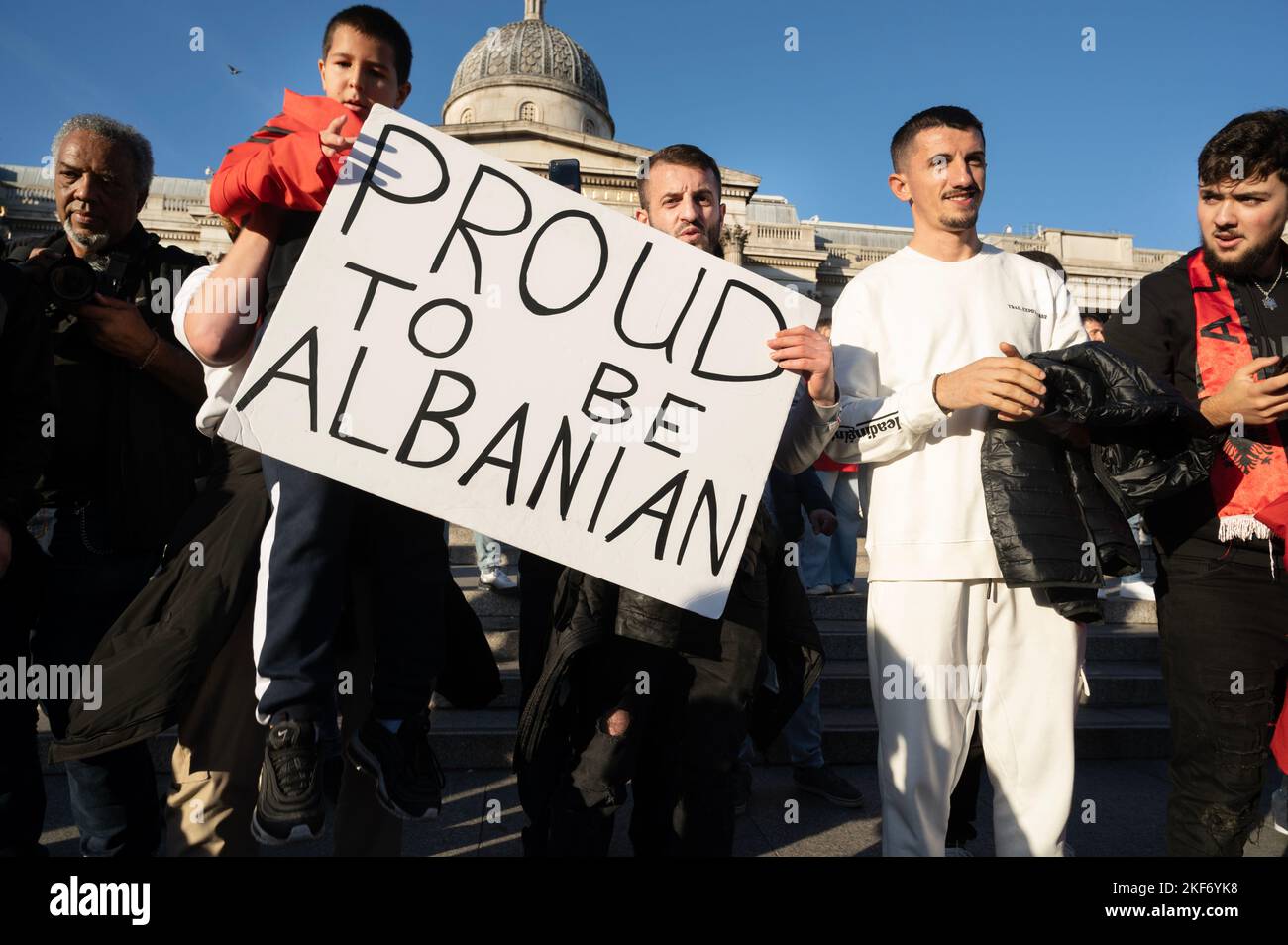 On November 12th 2022 Albanians demonstrated in Central London against comments from Suella Braverman, the Home Secretary, criminalising them. Stock Photo