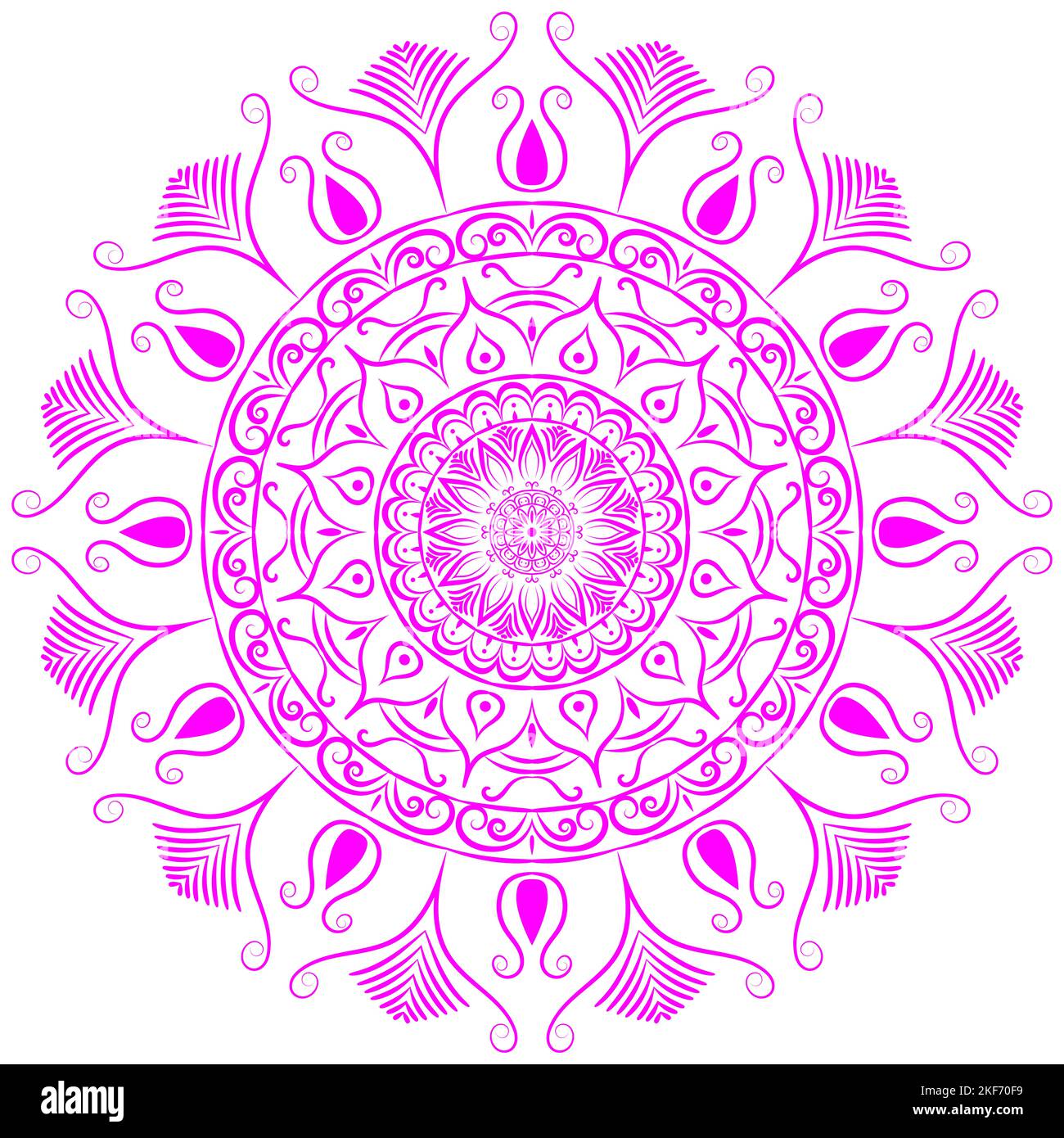 Pink color mandala art isolated on a white background, decoration elements for meditation poster, adult coloring book page, henna, tattoo art, mandala Stock Photo