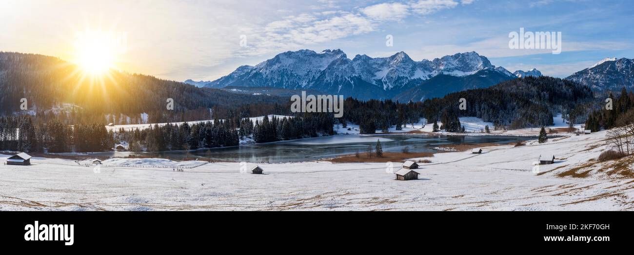 panoramic winter landscape with mountain range and snow Stock Photo