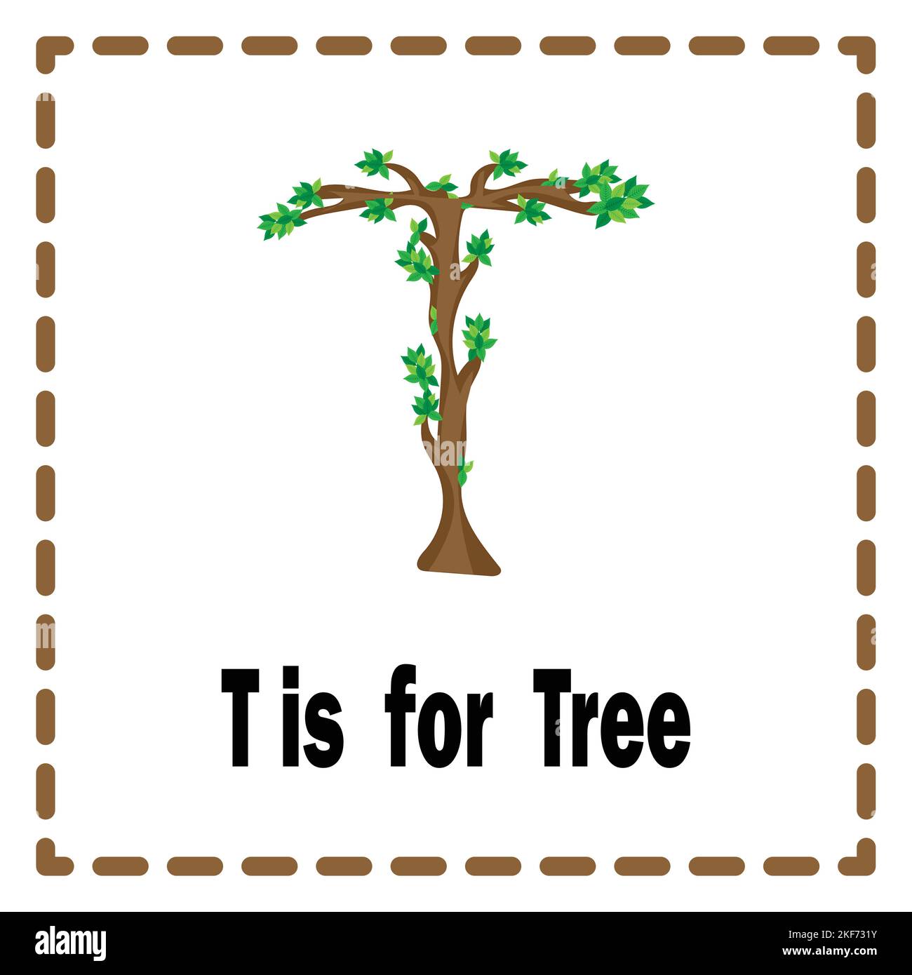 Alphabet T is for TREE vector image. alphabet flash card Stock Vector