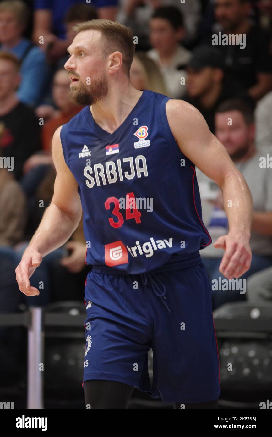 Newcastle upon Tyne, England, 11 November 2022. Marko Jeremic playing for Serbia against Great Britain in the FIBA Basketball World Cup 2023 Qualifiers at the Vertu Motors Arena. Credit: Colin Edwards Stock Photo
