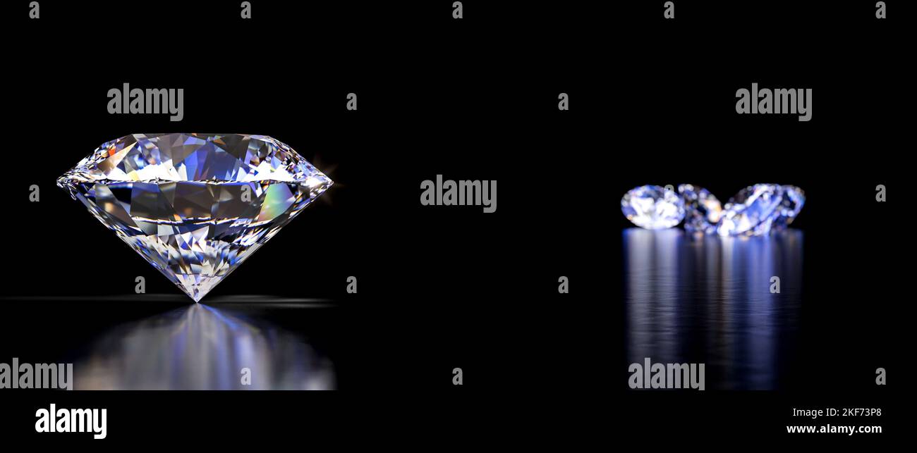 background with diamonds on black, selective focus. 3d render Stock Photo