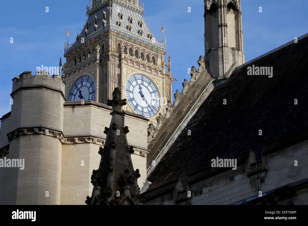 The clock of Big Ben in the Palace of Westminster in London, England on 16 November 2022 Stock Photo