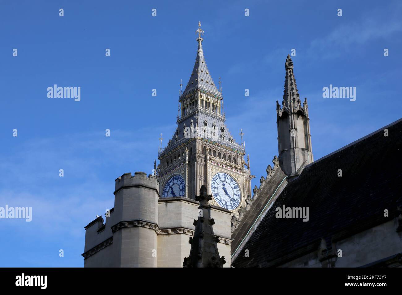 The clock of Big Ben in the Palace of Westminster in London, England on