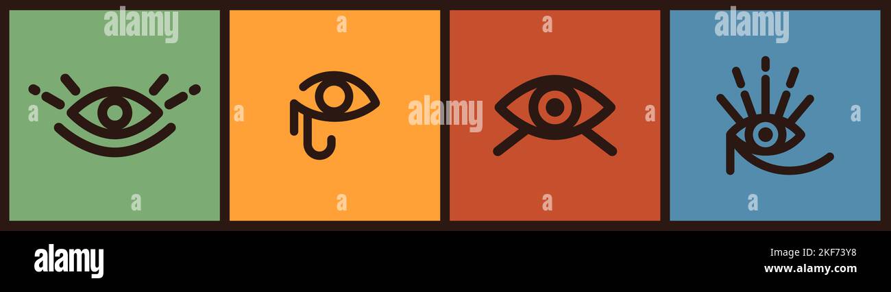 Collection of ethnic eyes outline icon vector. Illustration in minimal geometric line style. Open eye symbol concept of security company, supervision, Stock Vector