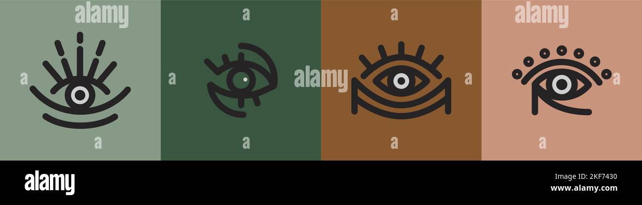 Collection of eyes outline icon vector. Set of illustration in minimal geometric line style. Open eye symbol concept of security company, supervision, Stock Vector