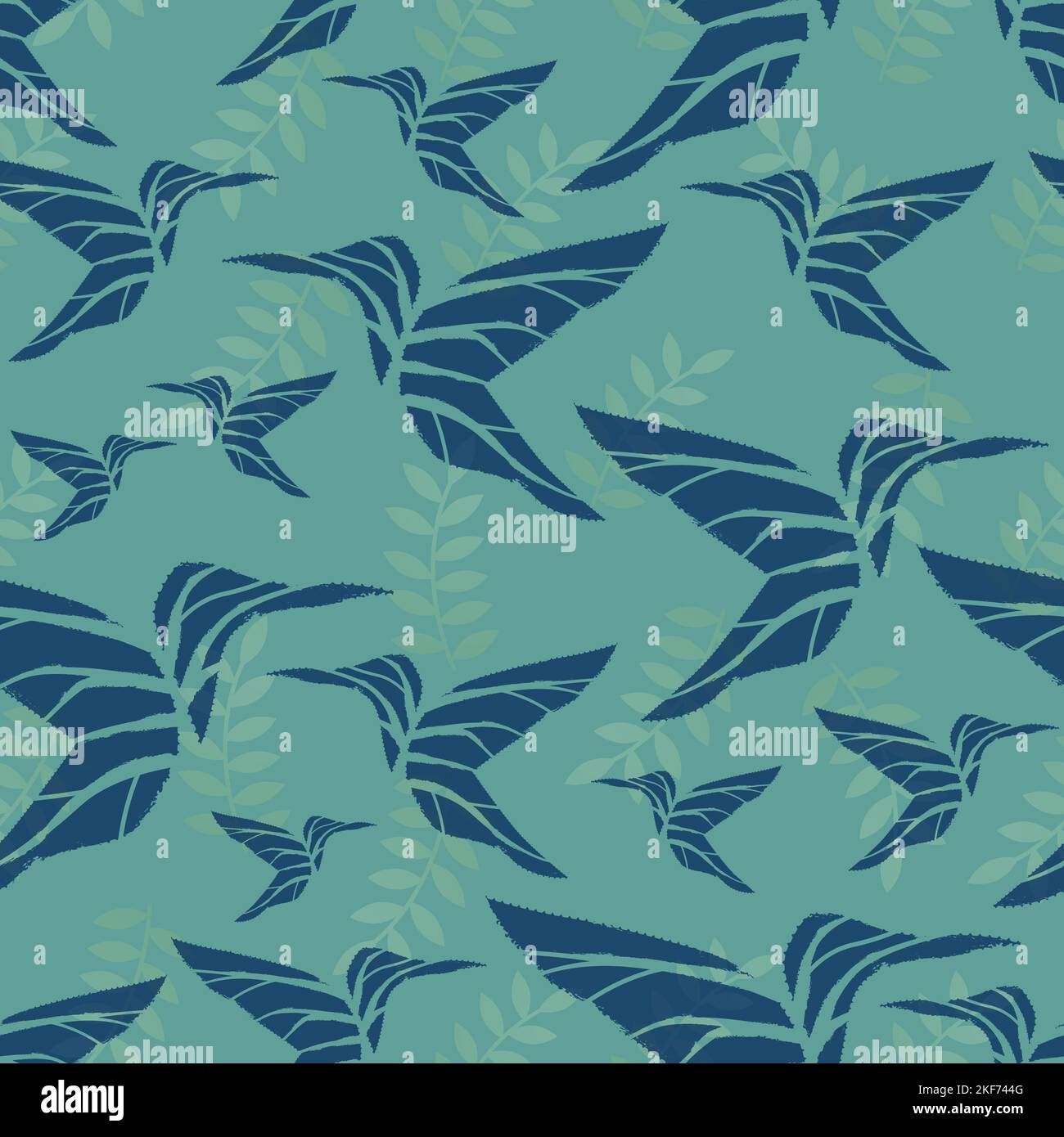 Hummingbirds and leaves seamless pattern vector. Background