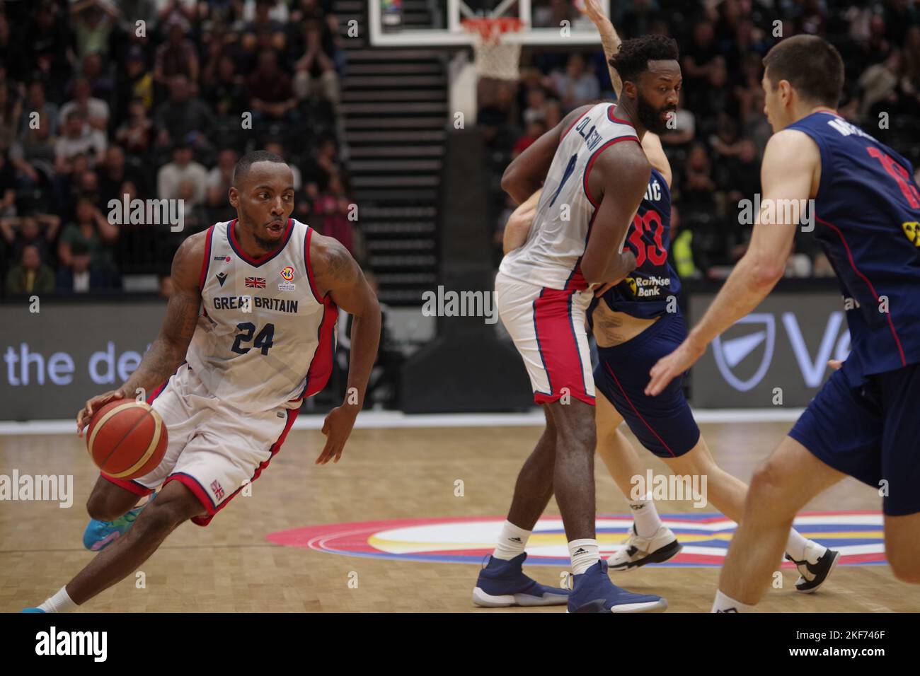 Newcastle upon Tyne, England, 11 November 2022. Carl Wheatle playing for Great Britain against Serbia in the FIBA Basketball World Cup 2023 Qualifiers at the Vertu Motors Arena. Credit: Colin Edwards Stock Photo