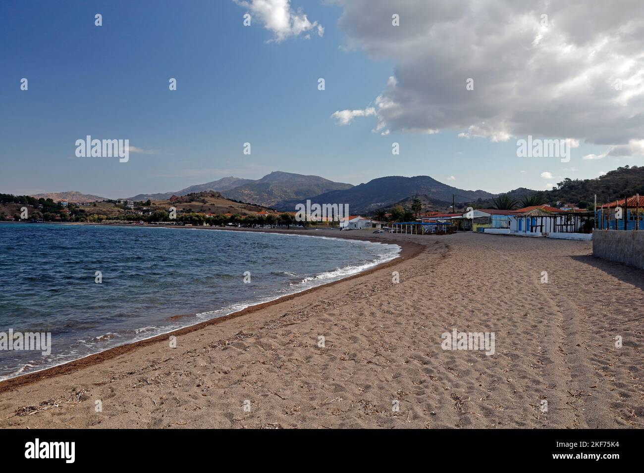 Anaxos beach at end of summer season. Lesbos, Greece. October 2022. Autumn. Stock Photo