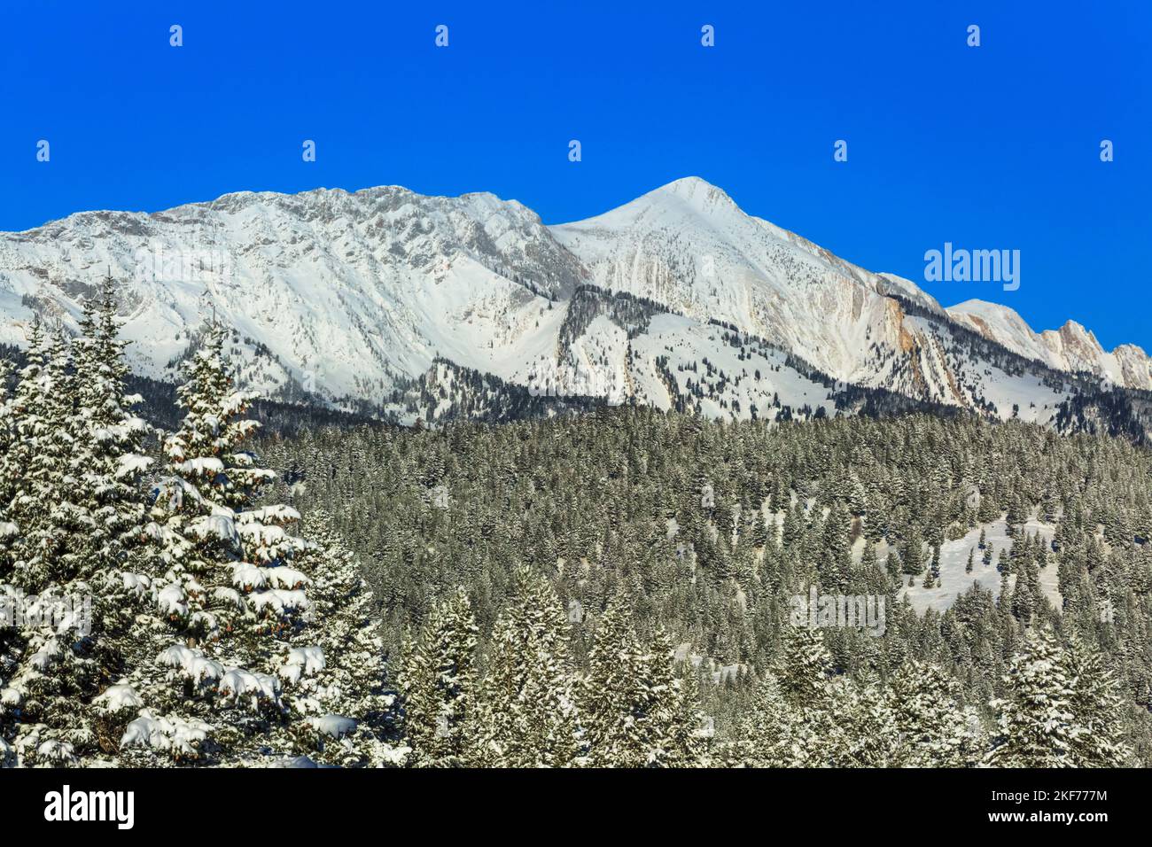 sacagawea peak in the bridger range in winter near bozeman, montana