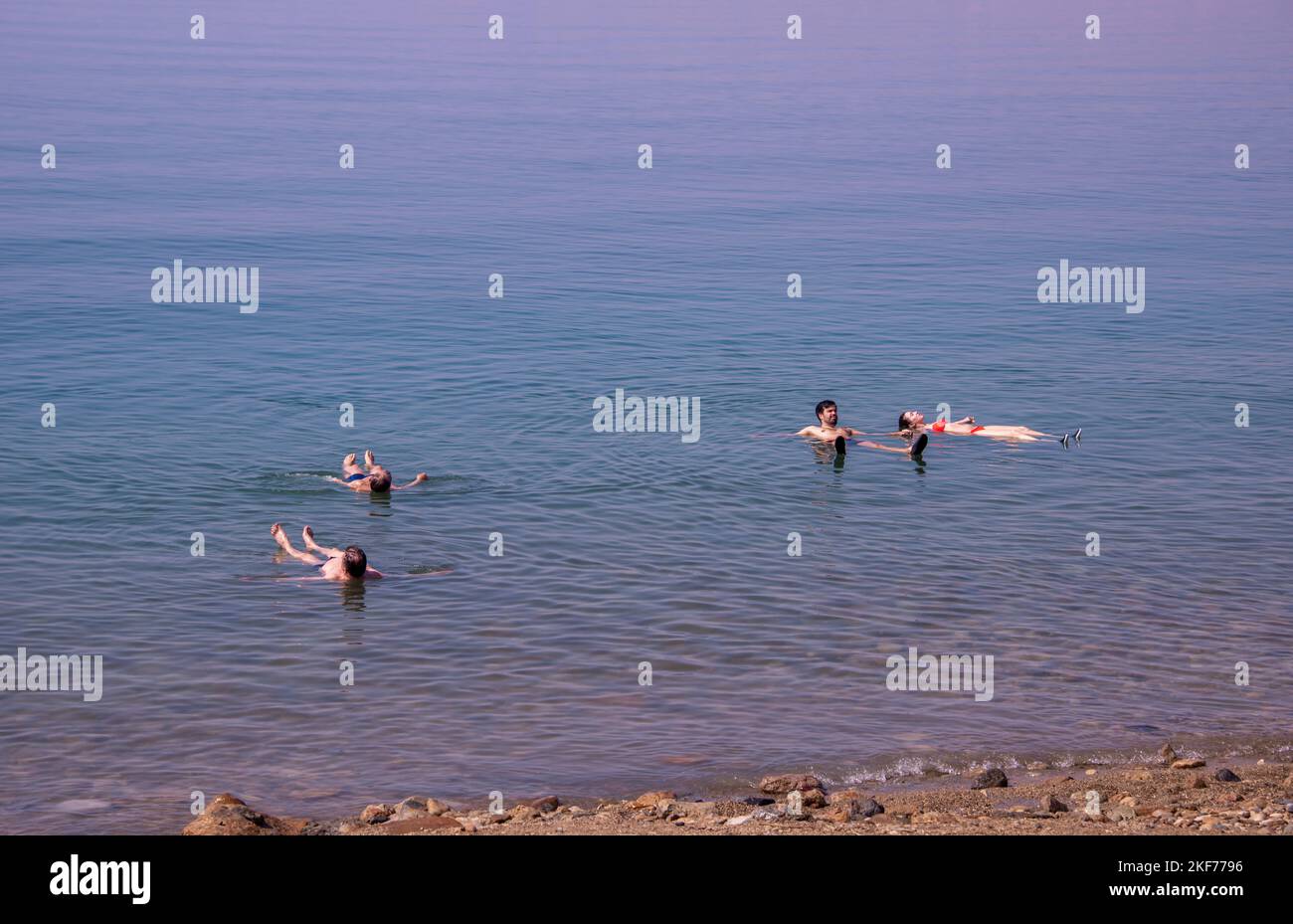 Two couples floating in the Dead Sea Jordan Stock Photo