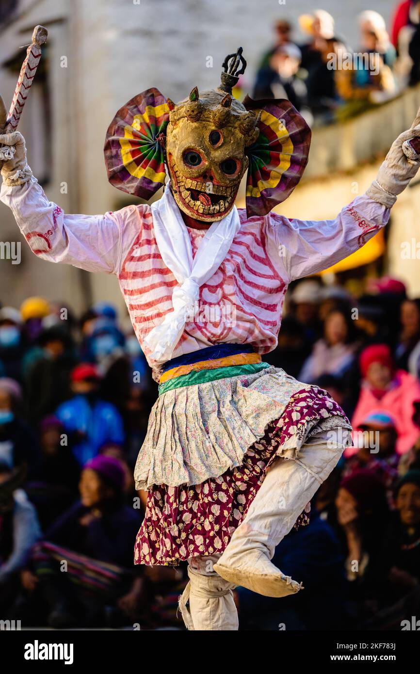 Tibetan Buddhist in traditional demon ghost clothing in Ritual Dance at ...
