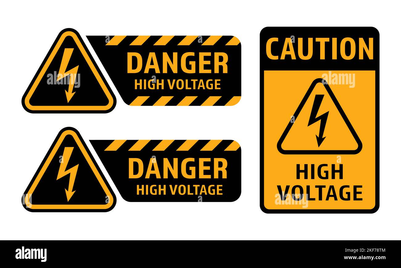 High voltage signs. Danger of electricity. Danger Zone. Danger vector symbols isolated on white background EPS 10 Stock Vector