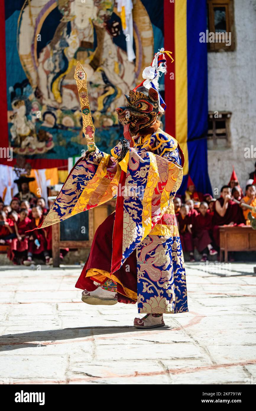 Tibetan Buddhist in traditional demon ghost clothing in Ritual Dance at ...