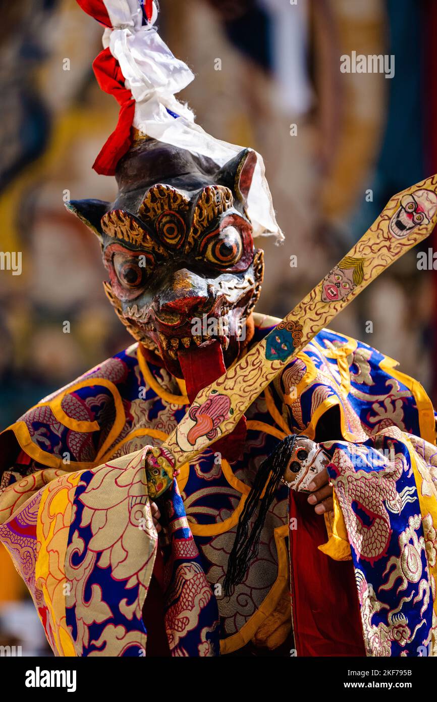 Tibetan Buddhist in traditional demon ghost clothing in Ritual Dance at ...