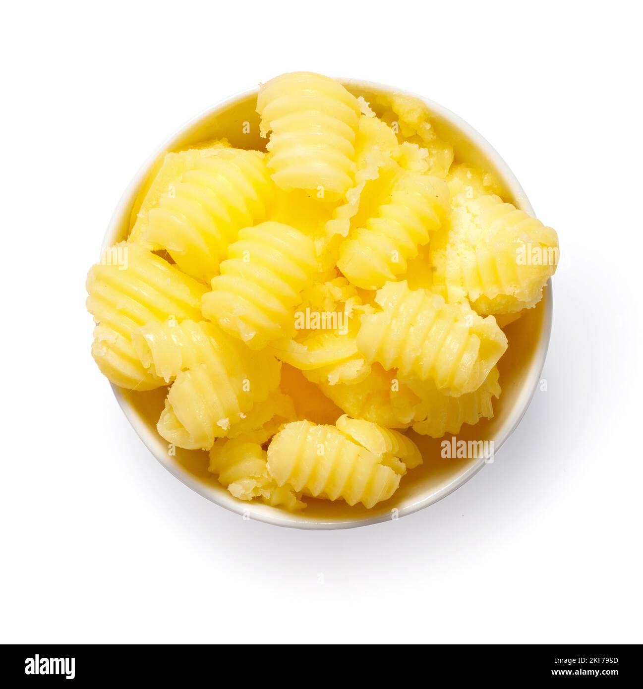 Ghee butter in white bowl isolated on white, Keto diet. Top view of