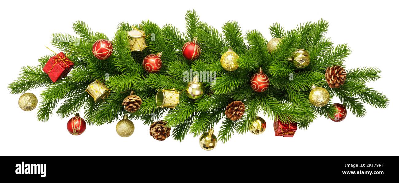 Christmas Border frame of tree branches on white background with copy ...