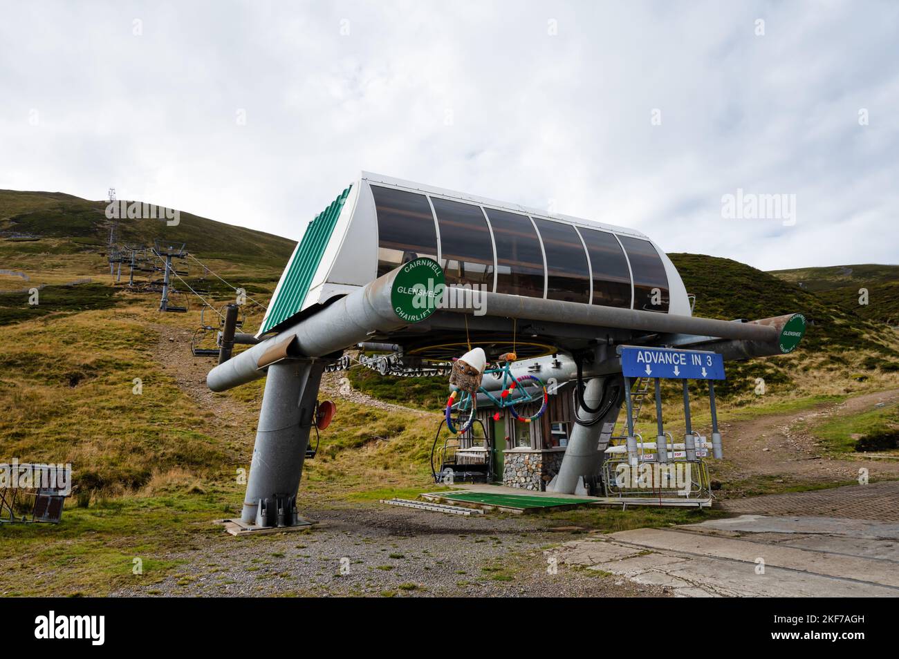 Ballater, UK- Oct 13, 2022: the chairlift at Glenshee Ski Centre in the Scottish mountains Stock Photo