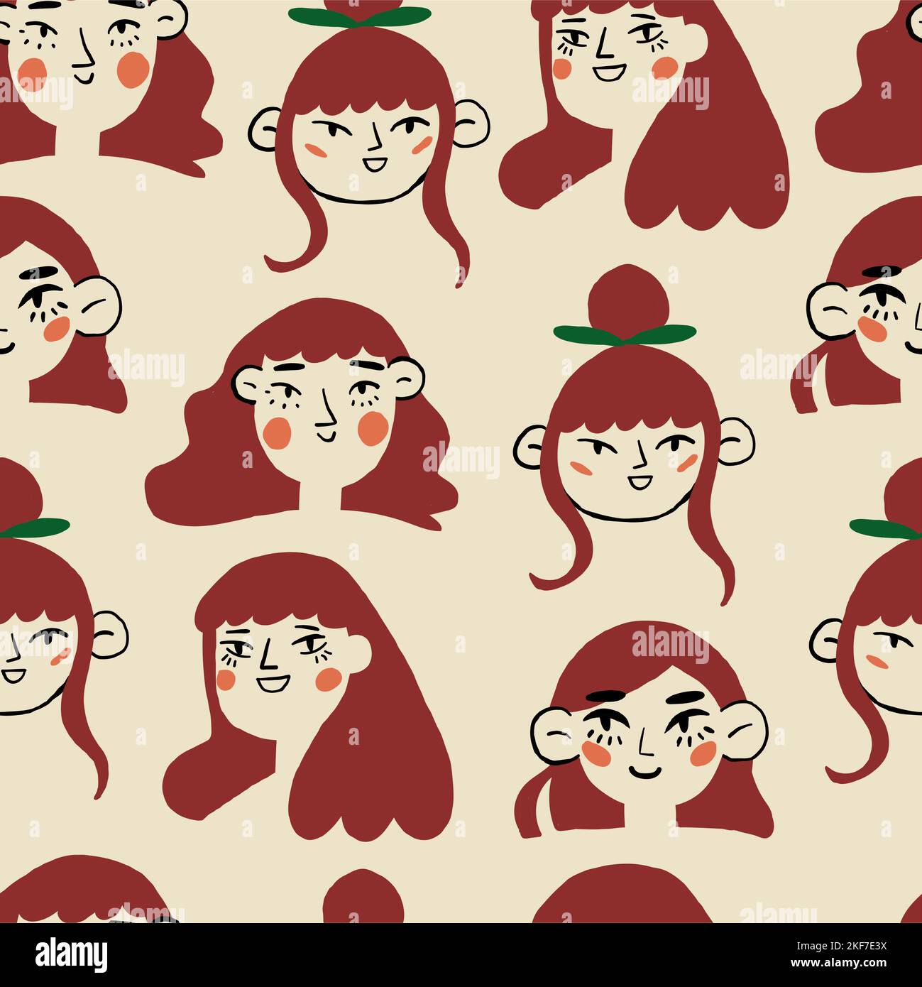 Beautiful pattern with a girl with brown hair. Vector seamless texture. Vector illustration Stock Vector