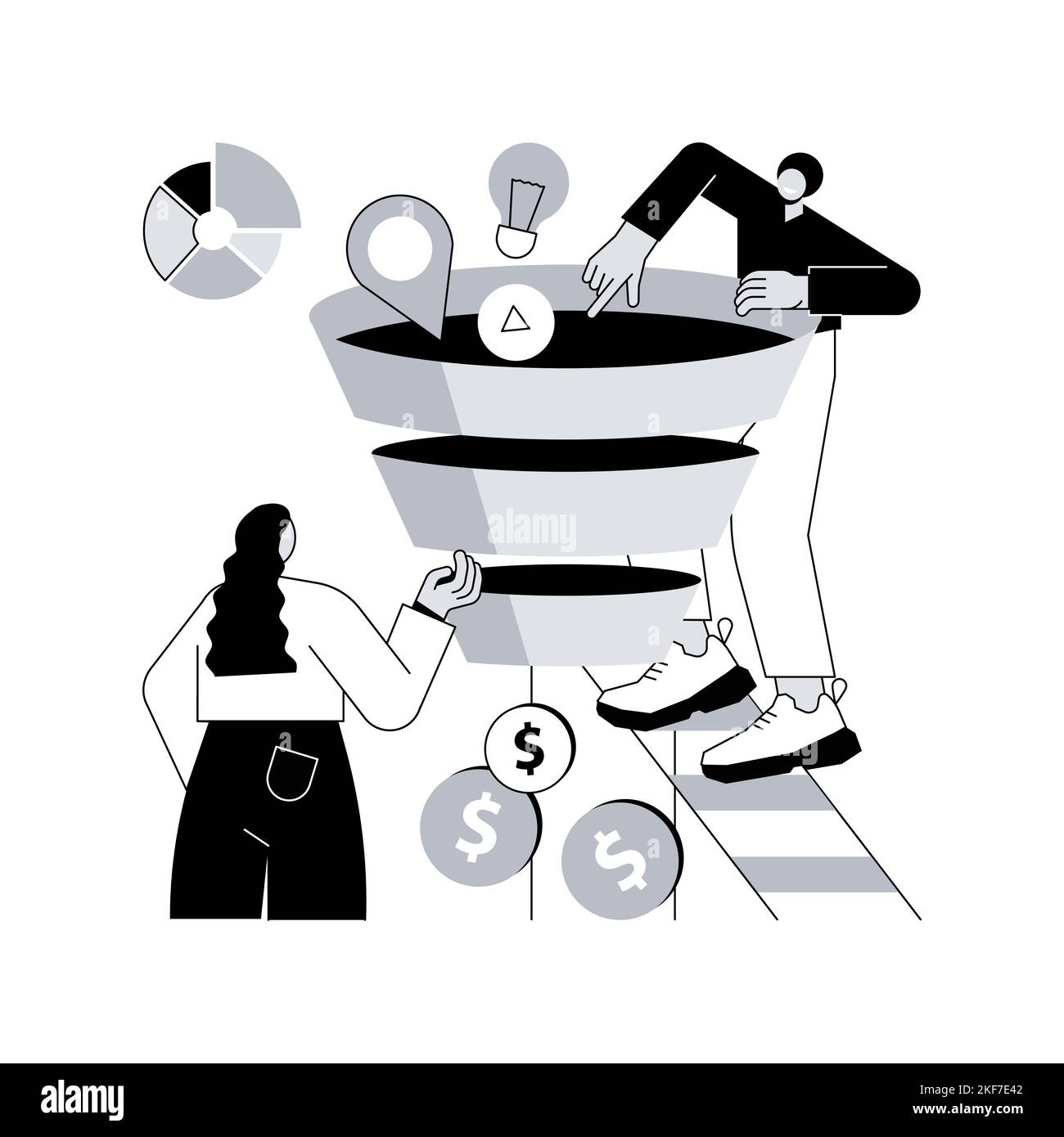 Marketing funnel abstract concept vector illustration.