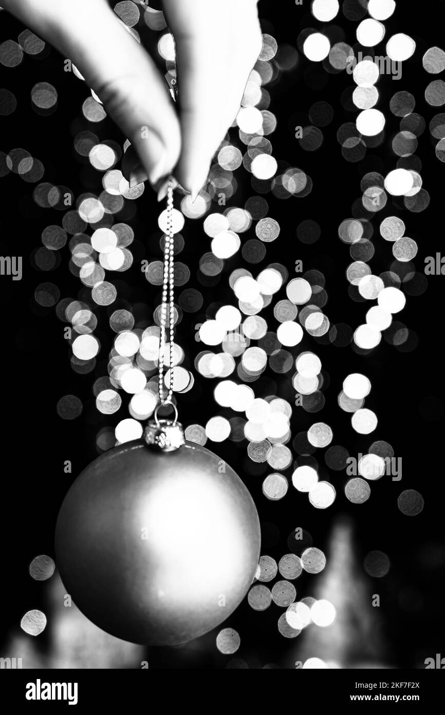 Decorated Christmas ornaments and blurred lights Stock Photo - Alamy
