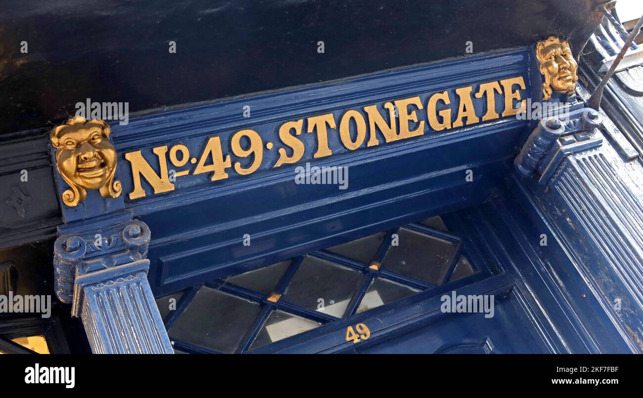 Historic shop front entrance, at No 49 Stonegate York city centre, North Yorkshire, England, UK, YO1 8AN Stock Photo