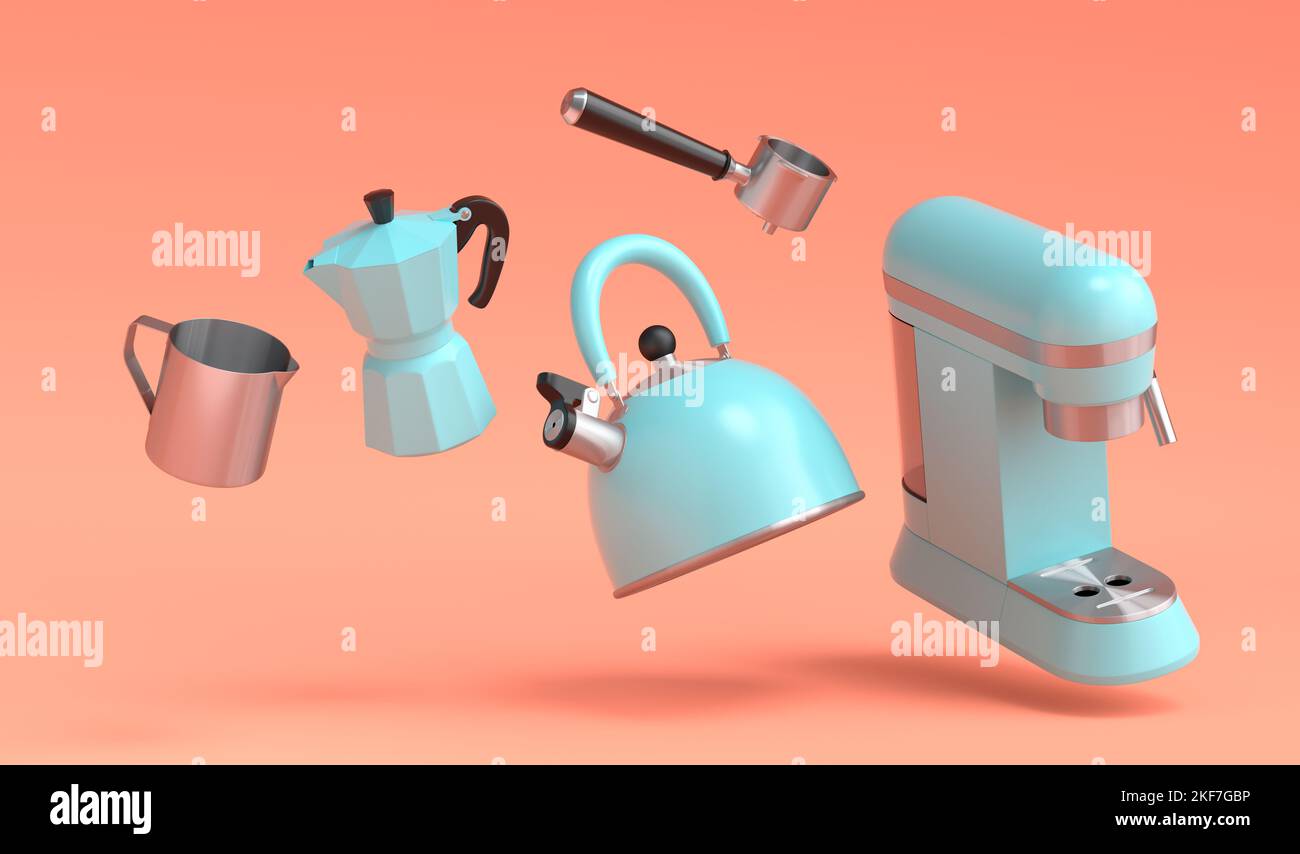 Espresso coffee machine, kettle with horn and geyser coffee maker for