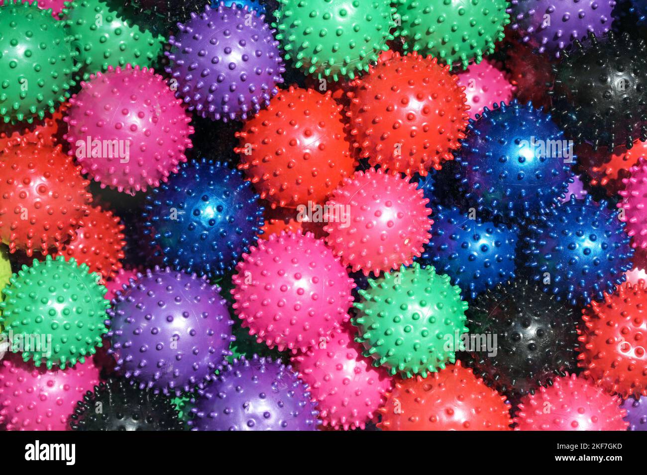 Heap of colorful massage balls with nubs, full frame image Stock Photo