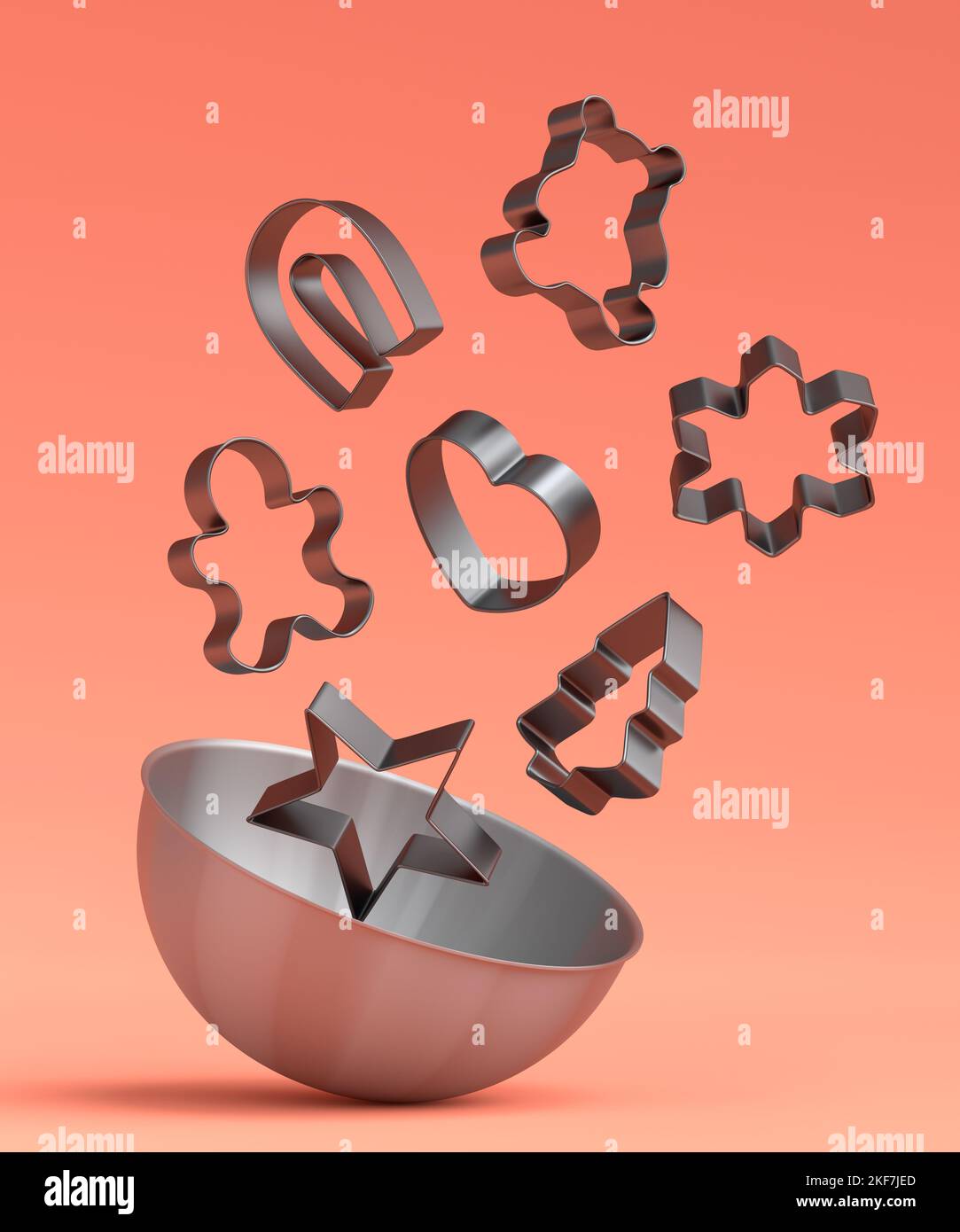 Metal bowl and cookie cutters with kitchen utensil for preparation of